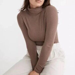 Madewell Turtleneck Women's Size 4X Castlerock Brown Ribbed Long Sleeve Top NWT